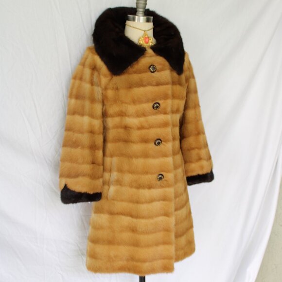 David Green Vintage Mink fur Princess dress coat brown Mod Jackie O 60's stripe - Picture 2 of 10